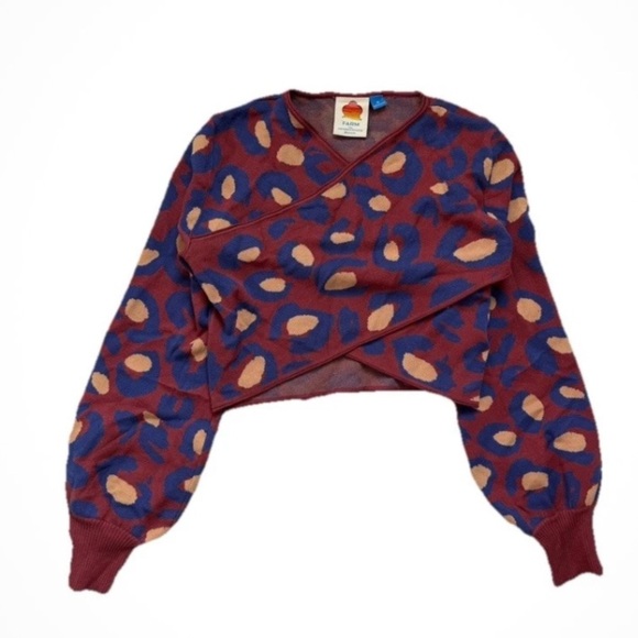 Farm Rio Cross-Front Pullover Sweater Sz M Leopard Print - Picture 5 of 5